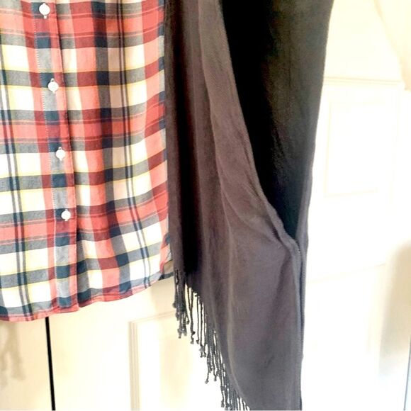 Upcycled Lightweight Flannel and Scarf Poncho Handmade Blouse All Sizes - Picture 5 of 5